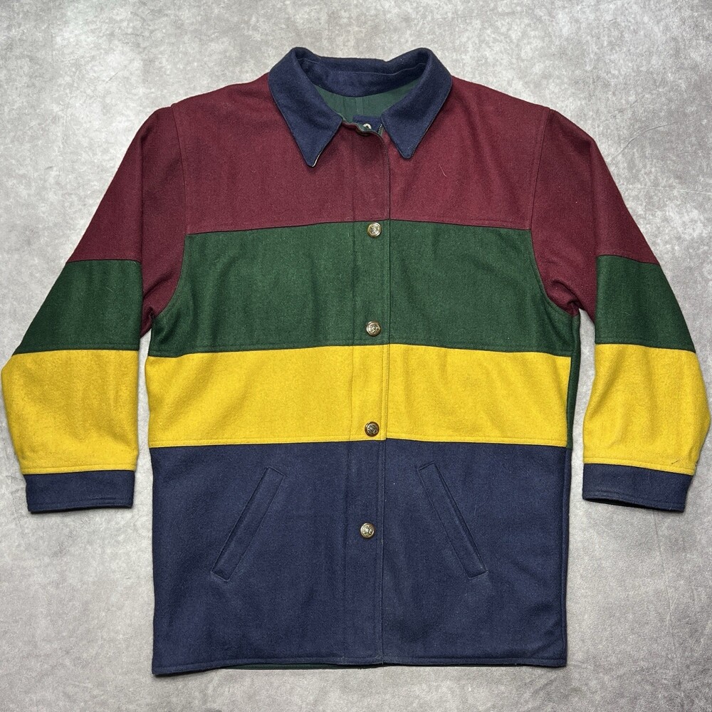 VTG 90s Colorblock Jacket Womens Medium Wool Blend Reversible British Mist Barn